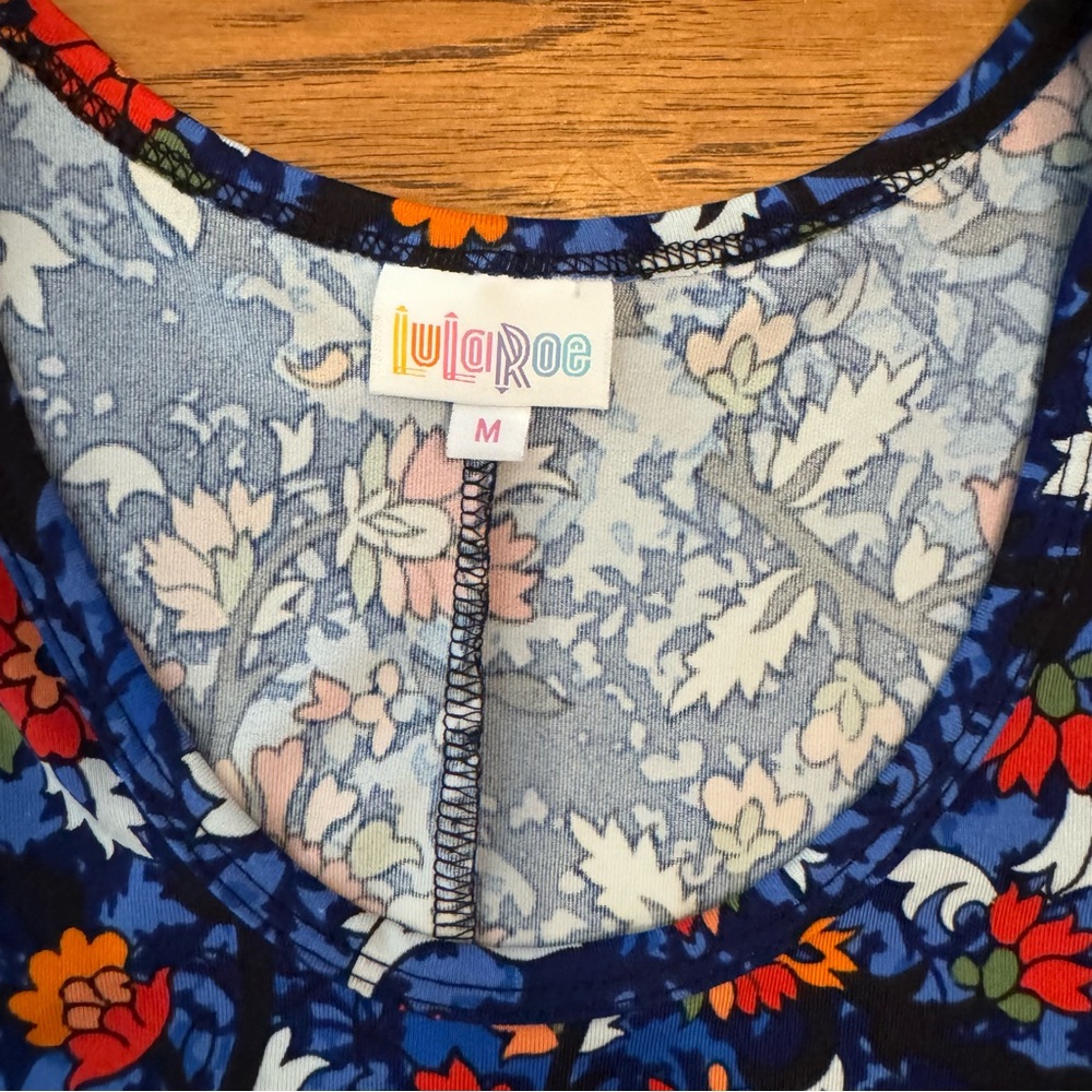 LuLaRoe Dani Floral Sleeveless Floor Length Column Maxi Dress Blue Red Sz MED - Picture 6 of 9